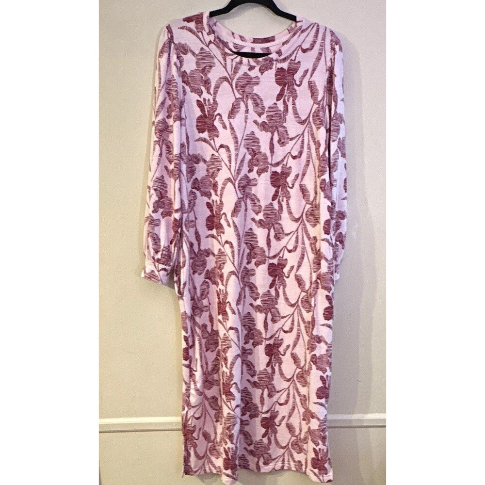 Sean Herman Pink/Burgundy Floral Knit Puff Sleeve pajama lounge dress Sz M
